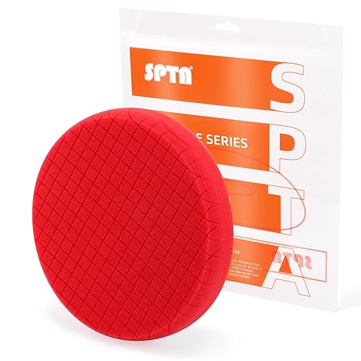 Red T10 Ultra-Fine Finishing Foam Polishing Pad, SPTA 1Pc 7.5 Inch Face for 7 Inch 180mm Backing Plate Compound Buffing Sponge Pads for Car Buffer Polisher Compounding, Polishing and Waxing -FPTSS7R