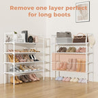 LANTEFUL 4 Tier Shoe Rack for Closet Shoe Organizer with 5 Hooks, Long Shoe Shelf Storage for Shoe and Boot Stackable Free St