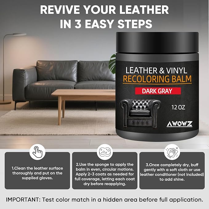 Leather Recoloring Balm - Scratch Repair & Color Restore Kit for Faded Leather, Leather Couch & Car Seats - 12OZ Leather Rest
