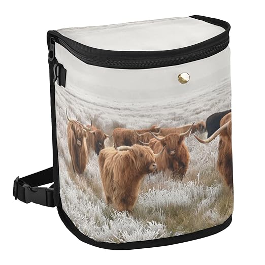 linqin Scottish Highland Cow Car Trash Can with Lid Leak Proof Car Trash Bag Waterproof Car Garbage Can, Polyester Trash Bin Hanging for Minivan SUV Truck