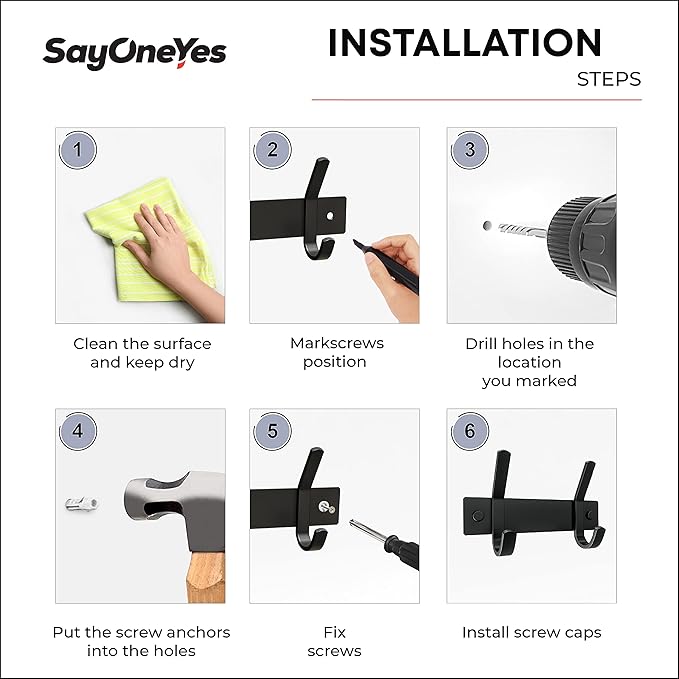 Matte Black Small Coat Rack Wall Mount – 6 Inch Stainless Steel Hook Rail with 2 Double Coat Hooks – Wall Mounted Entryway Or