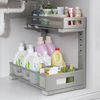1 Pack-11.4"-16.14" H Under Sink Storage Organizer, Large 2-Tier Elegant Mesh Pull Out Shelf for Kitchen & Bathroom Cabinet O