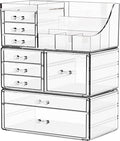 Yieach 3 Pack Clear Makeup Organizer Countertop for Dresser,Vanity and Bathroom Counter Organizer,Tiered Stackable Makeup Acr