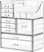 Yieach 3 Pack Clear Makeup Organizer Countertop for Dresser,Vanity and Bathroom Counter Organizer,Tiered Stackable Makeup Acr
