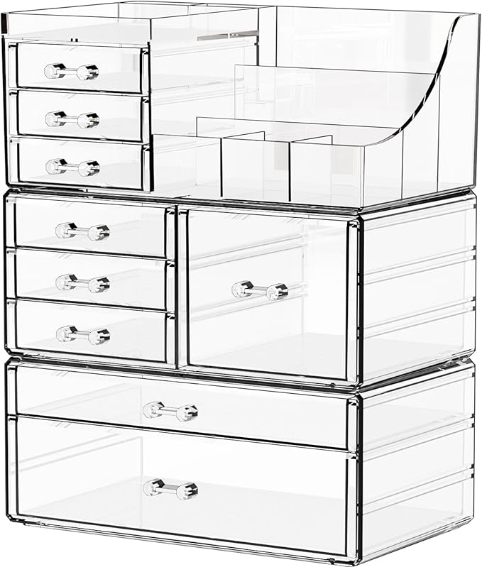 Yieach 3 Pack Clear Makeup Organizer Countertop for Dresser,Vanity and Bathroom Counter Organizer,Tiered Stackable Makeup Acr