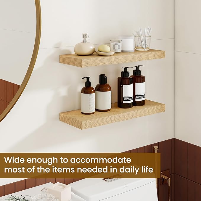 Dreamland Floating Shelves, 20Inch Rustic Wooden Wall Shelves for Bathroom|Bedroom|Kitchen, 2 Pack Deep Wall Mounted Book She