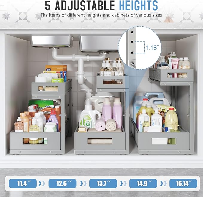 1 Pack 19IN Depth Under Sink Storage Organizer, Large 2-Tier Elegant Mesh Pull Out Shelf for Kitchen and Bathroom Cabinet Org