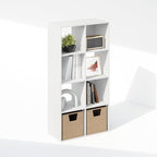 Furinno PELLI Book Shelf, 8-Cube Bookshelf, Horizontal Cube Storage Organizer Bookcase, 11.7 x 23.7 x 47, for Living Room, Be