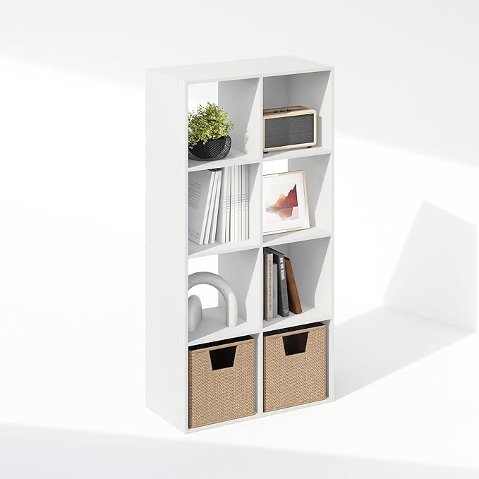 Furinno PELLI Book Shelf, 8-Cube Bookshelf, Horizontal Cube Storage Organizer Bookcase, 11.7 x 23.7 x 47, for Living Room, Be