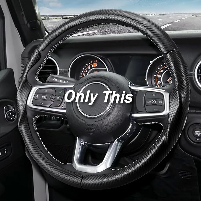 3-Piece Carbon Fiber Steering Wheel Cover, Custom Fit for Jeep Wrangler 2018-2026 Gladiator 2020-2026,Quick Install Ultra-Thin & Non-Slip,Interior Car Accessories for Men Women(Matte Black)