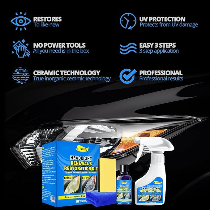 Headlight Restoration Kit, Automotive Headlamp Headlight Cleaner Restores Clear Yellowed Car Plastic and Protects from Re-Oxi