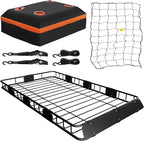WEIZE Roof Rack Carrier Basket Universal Rooftop 64" x 39" x 5" Large Size Roof Rack + Waterproof Bag, Cargo Net with Attachment Hooks, Ratchet Straps for SUV, Truck