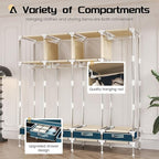 Portable Wardrobe with 4 Drawers and 3 Shelves, 67 Inch Large Capacity Freestanding Wardrobe Hanging Organizer with Lid for B