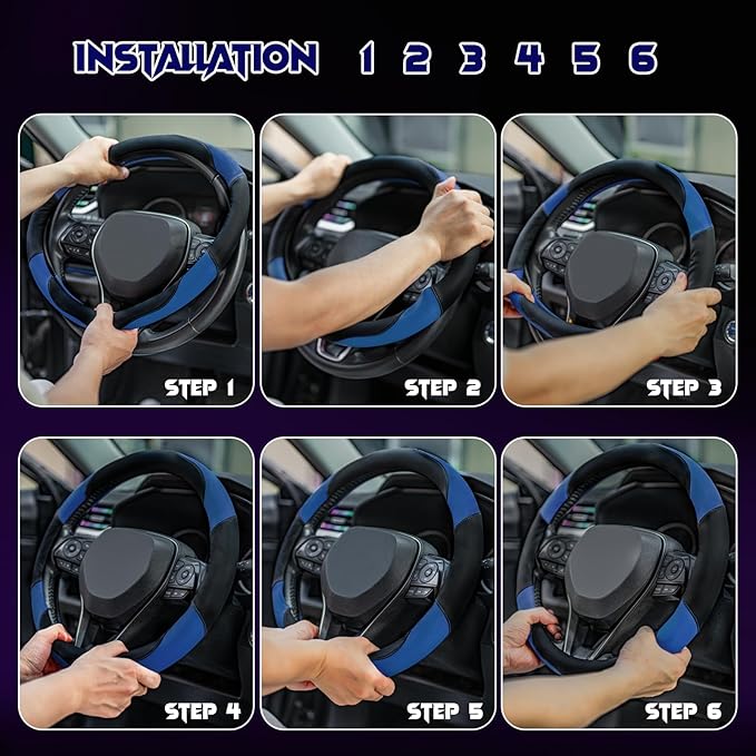 Soft Leather Steering Wheel Cover with Breathable Design and Anti-Slip Grip, Fully Compatible with Tesla, Toyota, Honda, Niss
