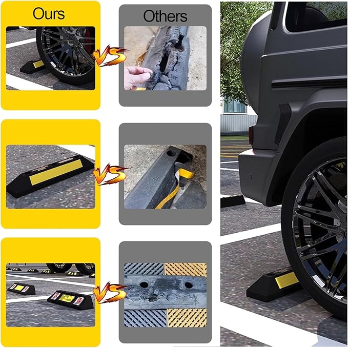 Parking Stopper for Garage, Rubber Limiter Wheel Blocker, Yellow Reflective Strips Garage Parking Aid, for Various Car Parking
