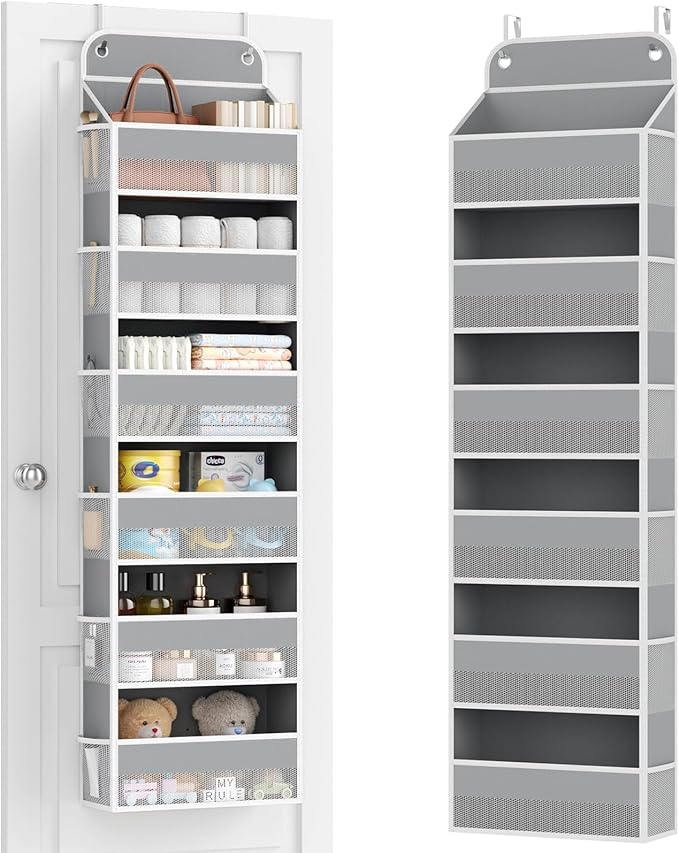 Yecaye 6 Tier Over the Door Organizer, 52.8lbs Capacity Door Organizer Hanging with 12 Mesh Pockets, Behind the Door Storage 