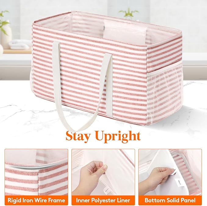 Lifewit Extra Large Tote Bag, Reusable Grocery Bags with Metal Wire Frame and Handles, Standing Utility Foldable Shopping Bags for Storage, Picnics, Beach, Laundry, Car, 46L, 2 Pack, Pink