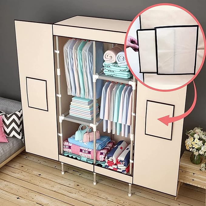 Portable Closet Clothes Organizer 34in Simple Non-Woven Fabric Wardrobe Closet Multi-Functional Clothes Storage Cabinet with 