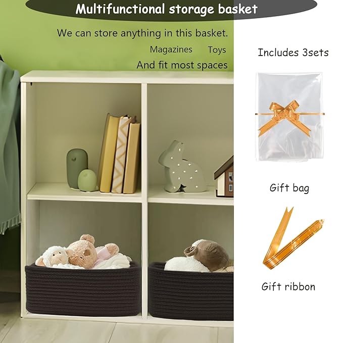 COMFY-HOMI 13" x 8.5" x 5.1" Storage Baskets for Organizing | Cotton Rope Woven Basket | Toy Storage Bin Box | Basket for She