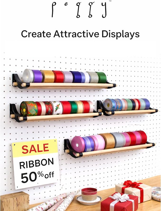 PEGGY Pegboard Accessory Hook and Dowel Organizer Storage for Tape, Steel Wire Spools, Ribbon, Crafts, Hobby, 12” kit (3PK Wh