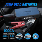 Type S Dynamic D10+ 1000A Automotive Jump Starter, UL Certified 12V Car Battery Booster for Up to 6.0L Gas & 3.0L Diesel Engines, Emergency Vehicle Starting Device with LED Flashlight & USB Charging
