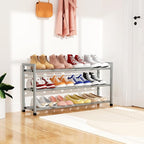 Expandable Shoe Rack for Closet Adjustable Metal Shoe Rack for Entryway 18.5"-33" Free Standing Shoe Organizer 12 Pairs with 