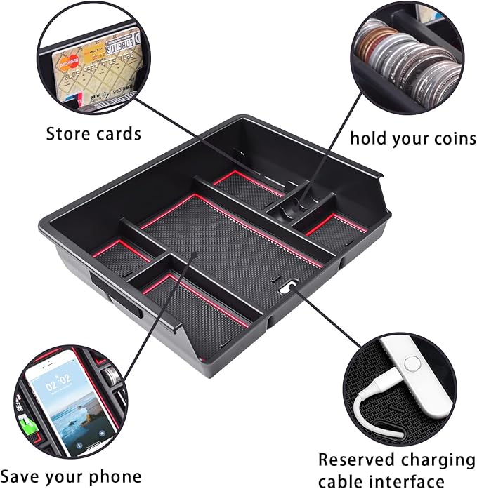 EDBETOS Console Organizer Compatible with 2014-2018 Chevy Silverado/GMC Sierra 1500 and 2015-2019 Silverado/Sierra 2500HD/3500HD Accessories Compartment Insert Tray - Full Console w/Bucket Seats ONLY