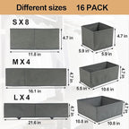 Fordonral 16 Pack Drawer Organizer Clothes, Foldable Fabric Dresser Organizer Closet Organizers and Storage Box for Underwear