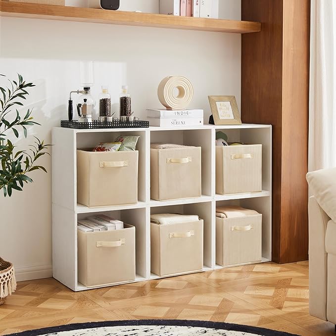 MAX Houser Fabric Cloth Storage Bins,Foldable Storage Cubes Organizer Baskets with Dual Handles for Home Bedroom Storage,Set 