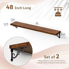 Solid Wood Floating Shelves for Wall with Metal Brackets,2 Tier 48 inch Pinewood Wall Shelf,Suitable for Multiple Places Such