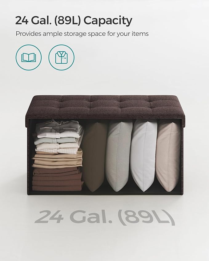 SONGMICS Mazie Collection - 30 Inches Folding Storage Ottoman Bench, Ottoman Foot Rest, End of Bed Bench, Storage Chest, Load