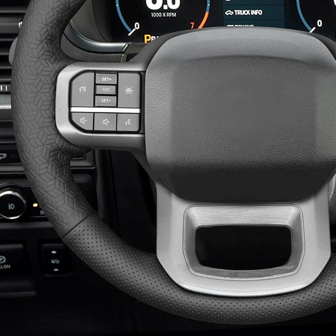 MEWANT Hand Stitch Perforated Embossed Faux Leather Steering Wheel Cover for Ford F150 Lightning F350 2024 Expedition