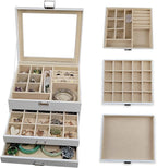 BOOVO Clear Lid Jewelry Box,3 Layers Jewelry Organizer Large Multi-Functional Jewelry Storage Box with 2 Drawers,Jewelry Disp