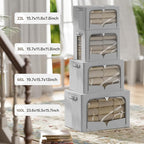 FHSQX 3 Pack Clothes Storage Bins Foldable Metal Frame Storage Box Stackable Linen Fabric Organizer Set with Carrying Handles