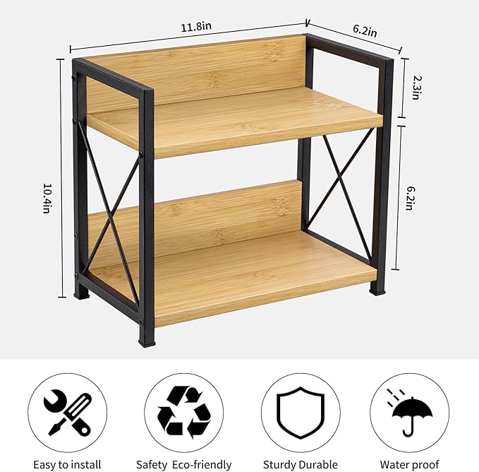 Giikin Countertop Shelf Organizer, 2 Tier Kitchen Spice Rack Organizer for Countertop, Wood Coffee Counter Shelf Organizer fo