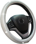 New Diamond Leather Steering Wheel Cover with Bling Bling Crystal Rhinestones, Universal Fit 15 Inch Car Wheel Protector for 