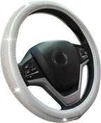 New Diamond Leather Steering Wheel Cover with Bling Bling Crystal Rhinestones, Universal Fit 15 Inch Car Wheel Protector for 