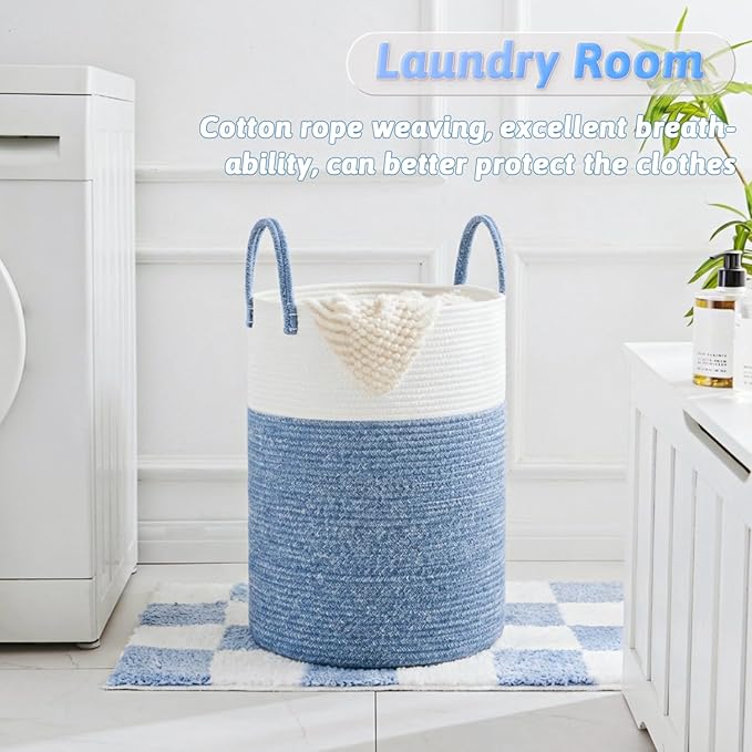 Laundry Basket,Woven Cotton Rope Laundry Hamper,100L for Decor Storage of Dirty Clothes,Toys and Blankets in Bathroom,Baby Ro