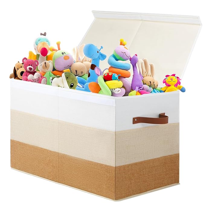 Mayniu Large Toy Box Chest with Divider, Sturdy Toy Storage Bin Organizer Baskets with Lid for Kids, Boys, Girls, Nursery, Li