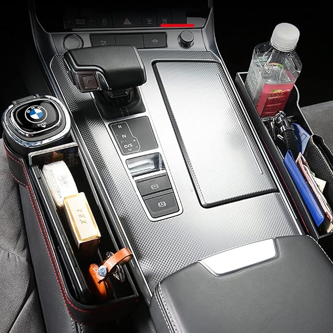 2 Pack Car Seat Gap Filler,Multifunctional PU Leather Car Storage with Cup Holder Front seat Automotive Consoles Organizers Storage Box Front Seat for Men Driver and Passenger Side (for 2 Sides)