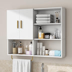Bathroom Wall Cabinet Wood Large Wall Mounted Medicine Cabinet with 2 Doors and 4 Open Shelves Over Toilet Storage Cabinet Or