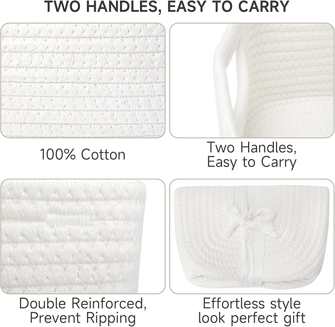 3-Pack Storage Baskets for Organizing | Woven Shelf Toy Basket | Rope Baskets for Gifts Empty | Closet Organizer Bins with Ha