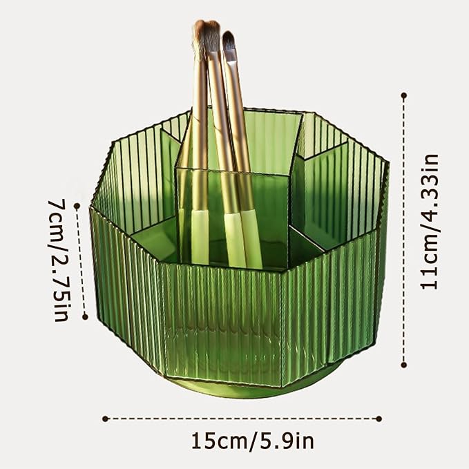 LINFIDITE 360°Rotating Makeup Organizer Holder Cosmetic Display Case Clear Makeup Brush Lip Gloss Organizer Case with 5 Slots