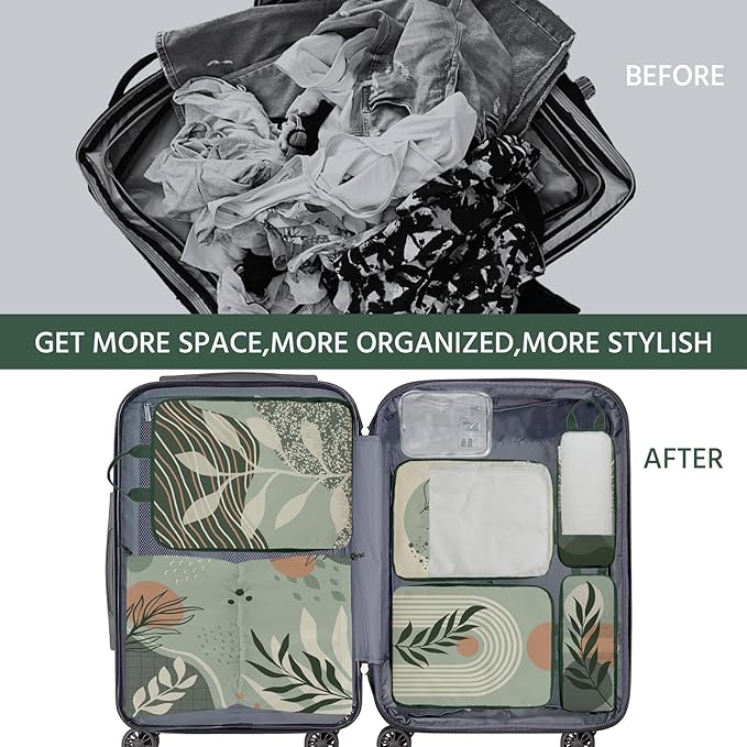 7 Pcs Compression Packing Cubes for Travel, Waterproof Suitcase Luggage Backpack Organizer with Toiletry Bag Travel Essential