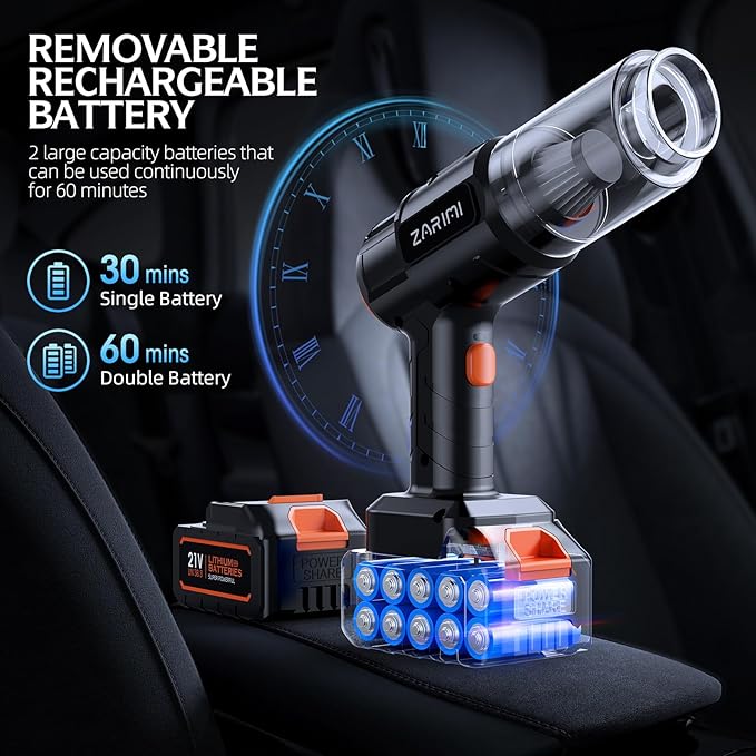 Car Vacuum Portable Cordless, 50000Pa High Power Rechargeable Dust Buster with 2 Batteries & Charger, 6-in-1 Handheld Vacuum 
