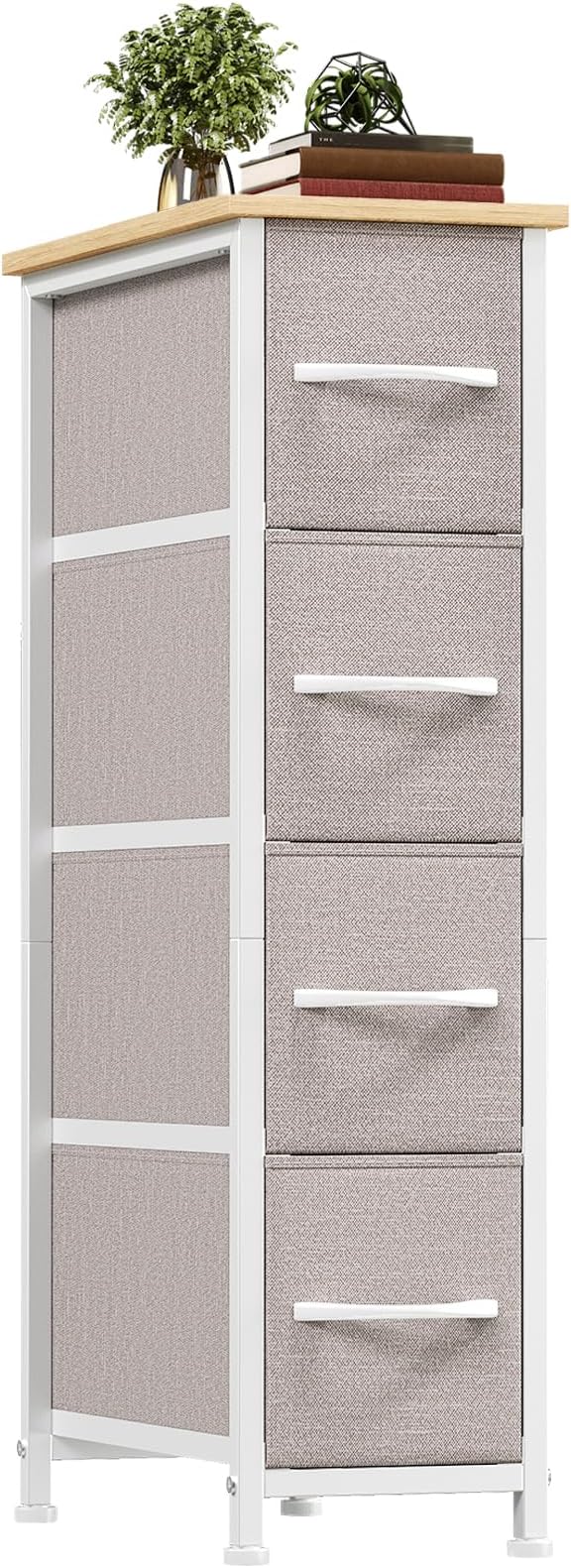 Somdot Narrow Dresser with 4 Drawers, Slim Storage Organizer Chest of Drawers with Removable Fabric Drawers for Small Spaces 
