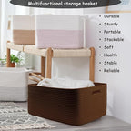 COMFY-HOMI 3 pcs Large Storage Baskets for Shelves, Laundry Basket, Woven Rope Basket, Closet Organizer Bins for Clothes Blan