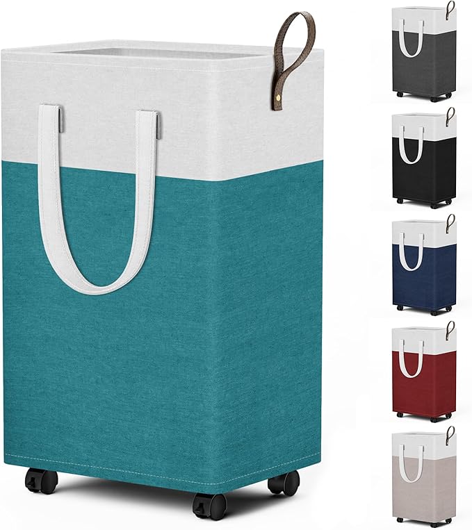 HomeHacks 75L Rolling Laundry Basket with Wheels, Collapsible & Waterproof Laundry Hamper, Mobile Clothes Hamper, Storage Lau
