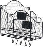 MyGift 2 Compartment Mail Inbox/Outbox Sorter, Wall Mounted Modern Black Metal Wire Entryway Organizer Basket for Mails, Bill