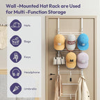 SWTYMIKI Over Door Hat Organizer - 4 Tier Metal Adjustable Wall Mounted Hat Rack with 12 Hooks Design, Hanging Baseball Cap O